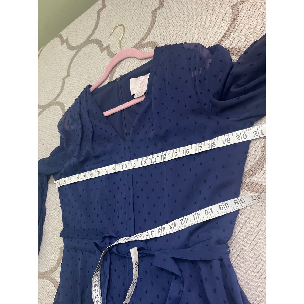 Gal Meets Glam navy dress textured Swiss dot long blouson sleeves, size 12 - Picture 3 of 12